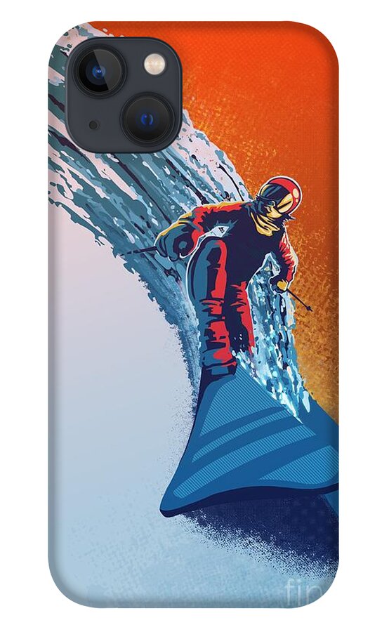 Ski Art iPhone 13 Case featuring the painting Addicted to Powder by Sassan Filsoof