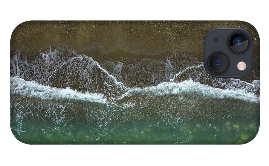 Waves iPhone 13 Case featuring the photograph Aerial view ocean waves braking on a sandy beach. Nature background by Michalakis Ppalis