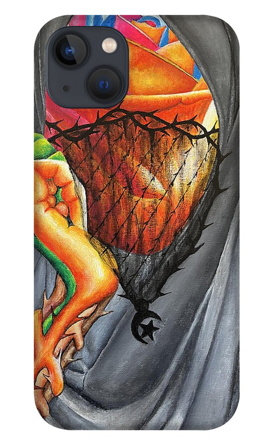 Afghanistan iPhone 13 Case featuring the painting Afghan Women with the Veils of Thorns by O Yemi Tubi