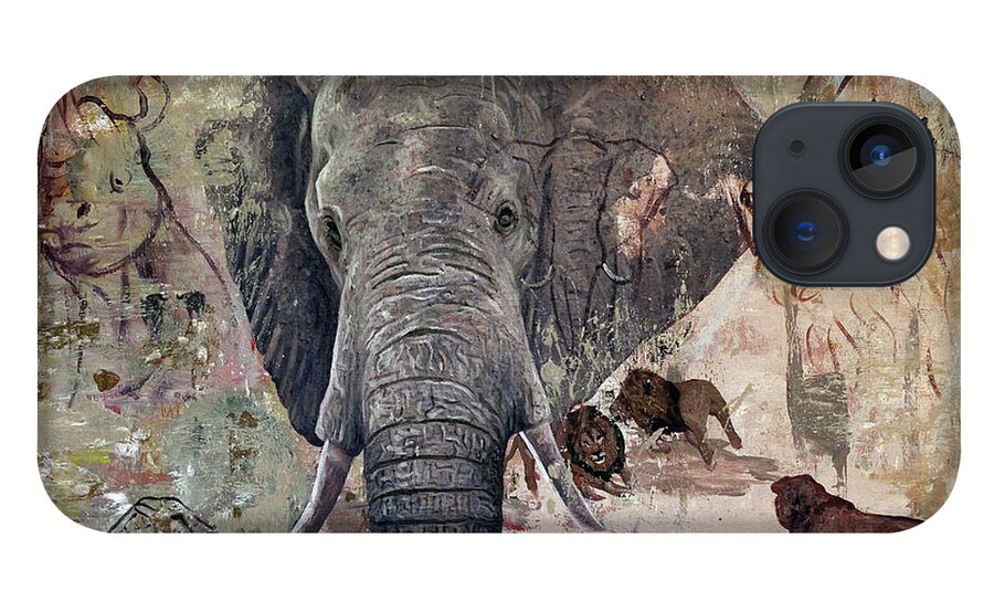  iPhone 13 Case featuring the painting African Bull by Ronnie Moyo