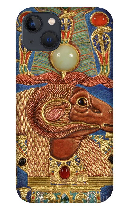 Ancient iPhone 13 Case featuring the mixed media Akem-Shield of Khnum-Ptah-Tatenen and the Egg of Creation by Ptahmassu Nofra-Uaa