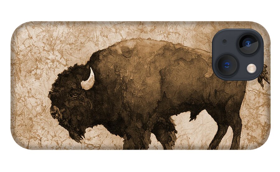 Bison iPhone 13 Case featuring the painting American Buffalo 5 in sepia tone by Hailey E Herrera