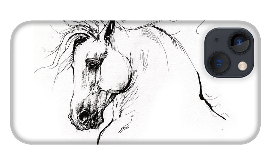 Horse iPhone 13 Case featuring the drawing Andalusian horse drawing 1 by Ang El