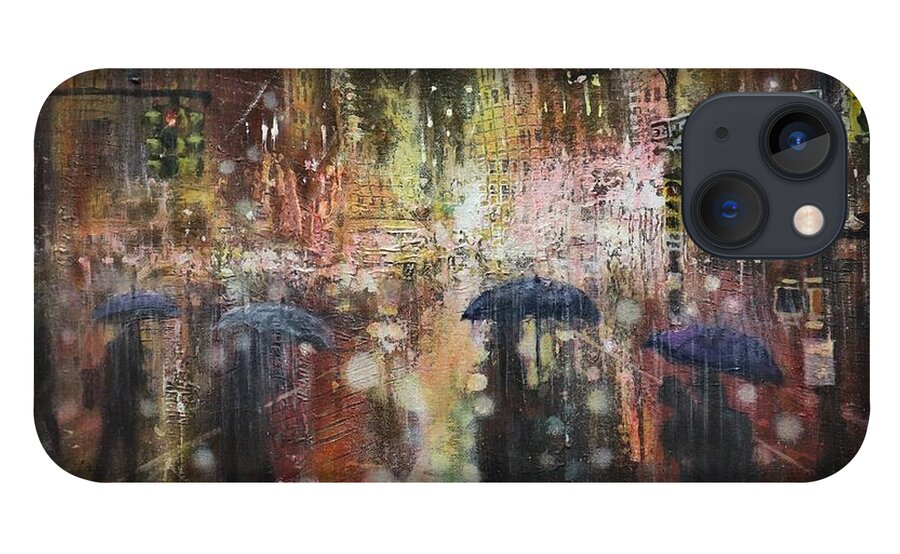 City At Night iPhone 13 Case featuring the painting Another Stormy Night by Tom Shropshire