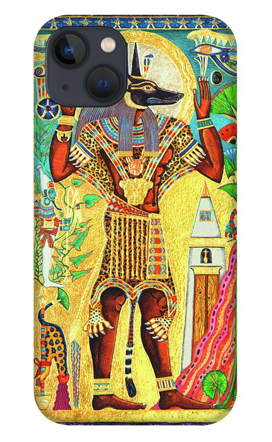 Anpu iPhone 13 Case featuring the mixed media Anpu Lord of the Sacred Land by Ptahmassu Nofra-Uaa