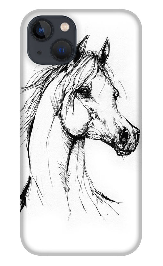 Horse iPhone 13 Case featuring the drawing Arabian Horse Drawing 38 by Ang El