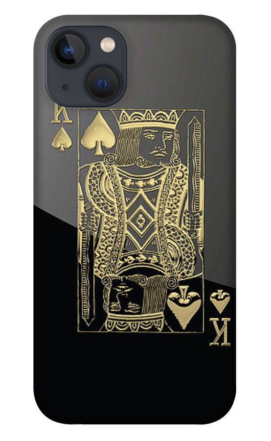 'gamble' Collection By Serge Averbukh iPhone 13 Case featuring the digital art King of Spades in Gold on Black  by Serge Averbukh