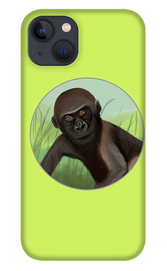  iPhone 13 Case featuring the painting Gorilla Greatness in the Jungle by Barefoot Bodeez Art