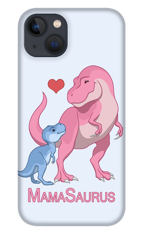 Mama iPhone 13 Case featuring the painting MamaSaurus Tyrannosaurus Rex and Baby Boy Dinosaurs by Crista Forest