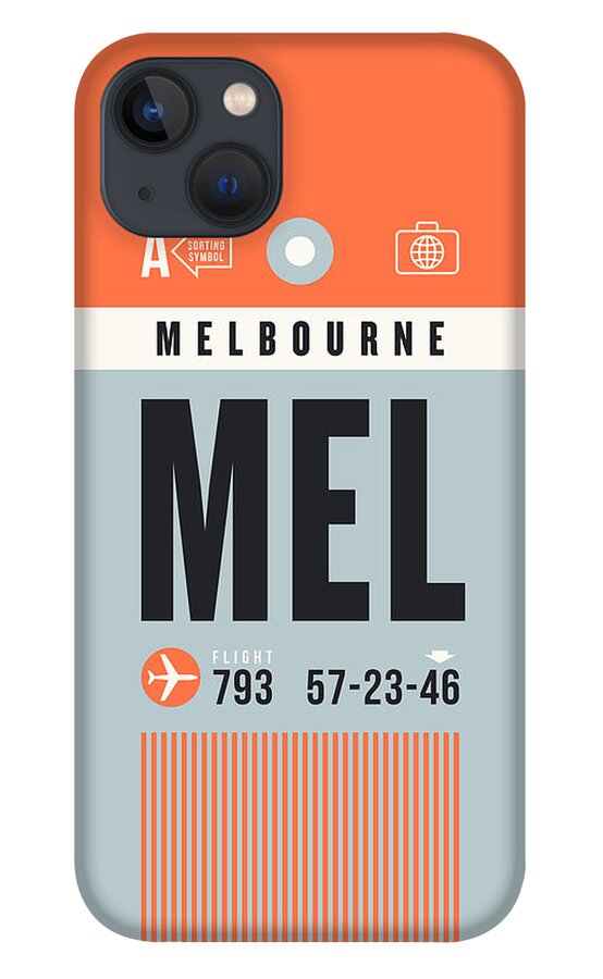 Airline iPhone 13 Case featuring the digital art Luggage Tag A - MEL Melbourne Australia by Organic Synthesis