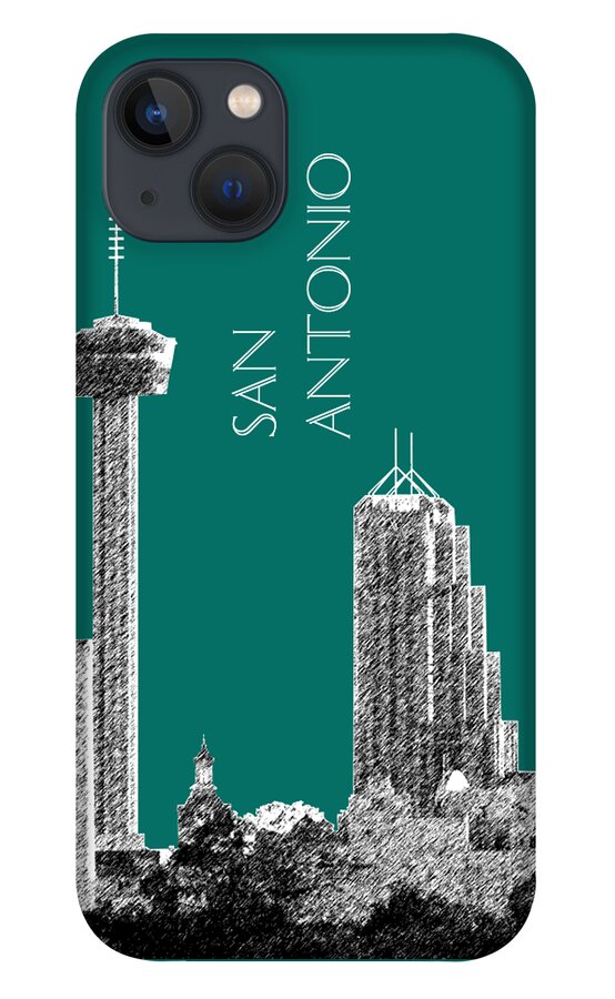 Architecture iPhone 13 Case featuring the digital art San Antonio Skyline - Coral by DB Artist