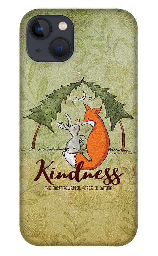 Kindness iPhone 13 Case featuring the digital art Kindness Fox and Bunny #1 by Laura Ostrowski