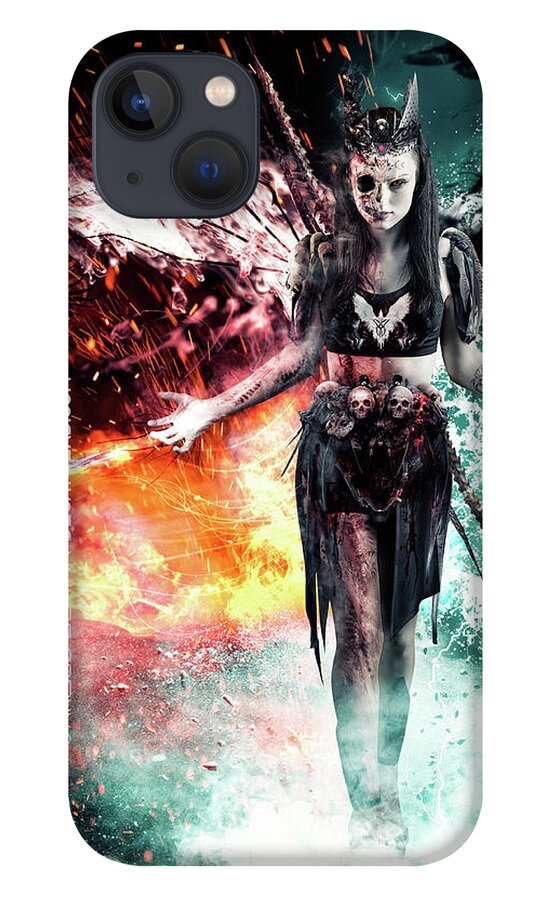 Dark Art iPhone 13 Case featuring the digital art REVNA - The awakening of an Ancient Goddess by Argus Dorian
