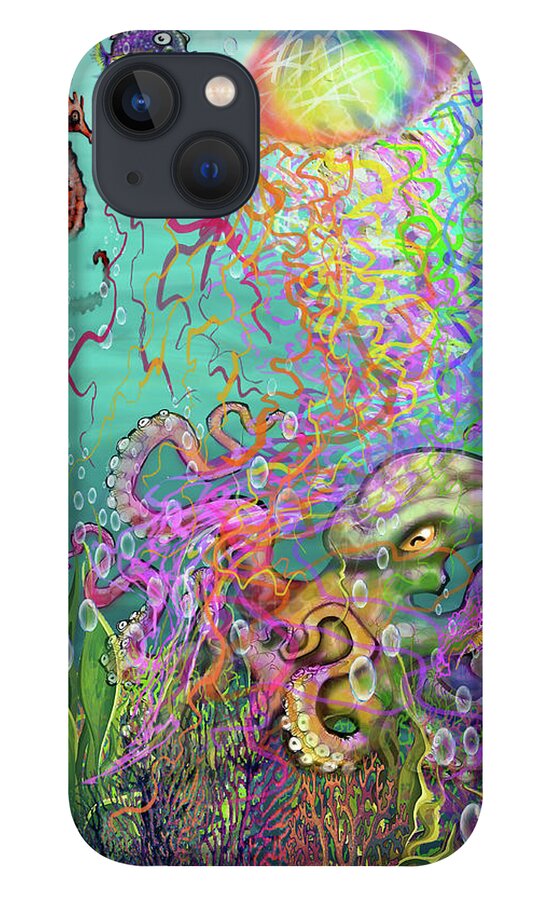 Rainbow iPhone 13 Case featuring the digital art Rainbow Jellyfish and Friends by Kevin Middleton