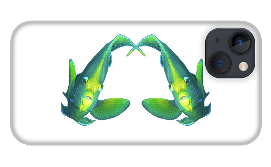 Angelfish iPhone 13 Case featuring the mixed media Angelfish - Like twins, so close and intense - Reduced to the MAX - by Ute Niemann