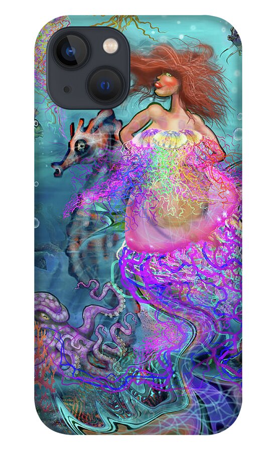 Mermaid iPhone 13 Case featuring the digital art Mermaid Jellyfish Dress by Kevin Middleton
