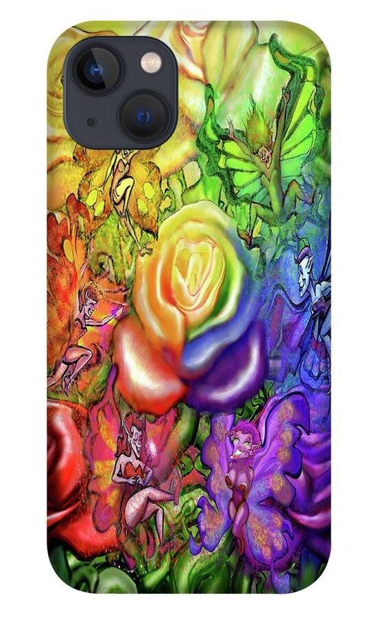 Rainbow iPhone 13 Case featuring the digital art Roses Rainbow Pixies by Kevin Middleton