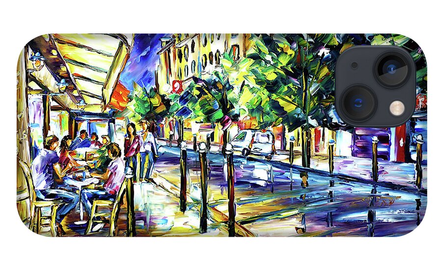 Cafe Le Nazir Paris iPhone 13 Case featuring the painting At Night On Montmartre by Mirek Kuzniar
