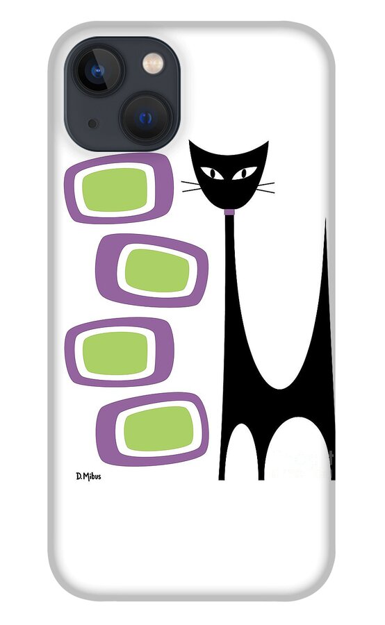 Cat iPhone 13 Case featuring the digital art Atomic Cat Purple Green by Donna Mibus