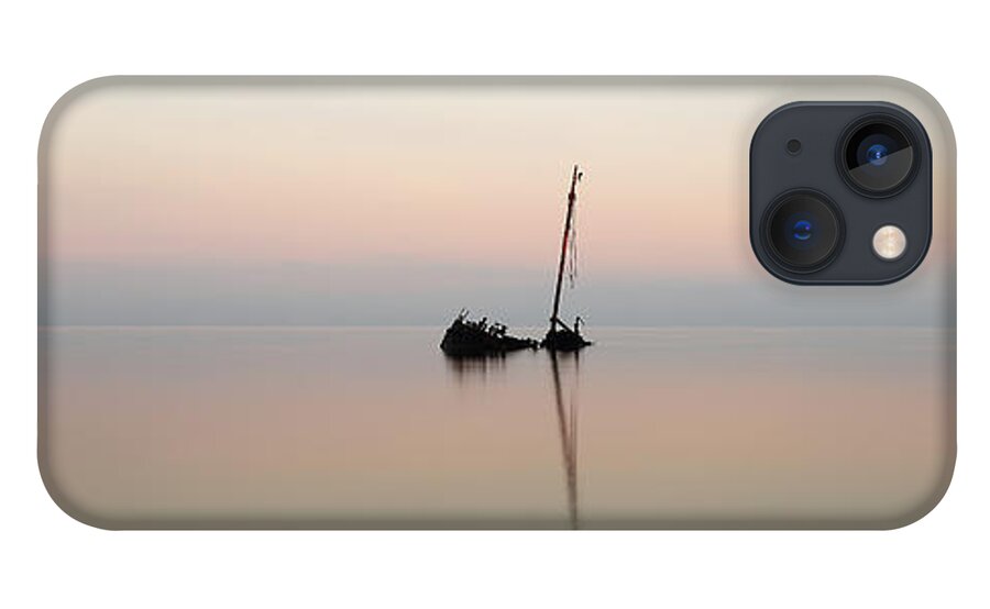 Calm iPhone 13 Case featuring the photograph Ayrshire Shipwreck in Sunrise - panoramic by Maria Gaellman