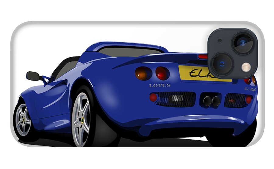 Sports Car iPhone 13 Case featuring the digital art Azure Blue S1 Series One Elise Classic Sports Car by Moospeed Art