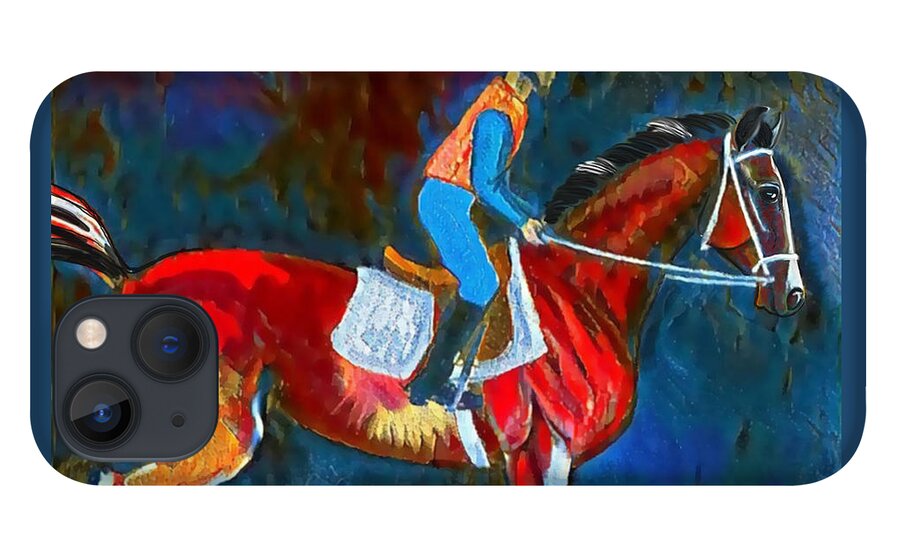 Equestrian Art iPhone 13 Case featuring the digital art Backstretch Thoroughbred 008 by Stacey Mayer