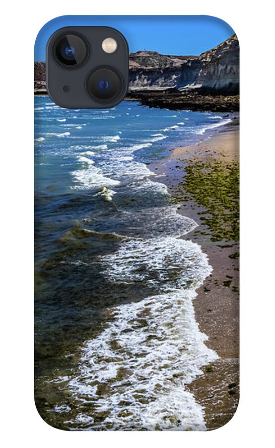 Puerto Piramides iPhone 13 Case featuring the photograph Beach in Puerto Piramides, Argentina by Lyl Dil Creations