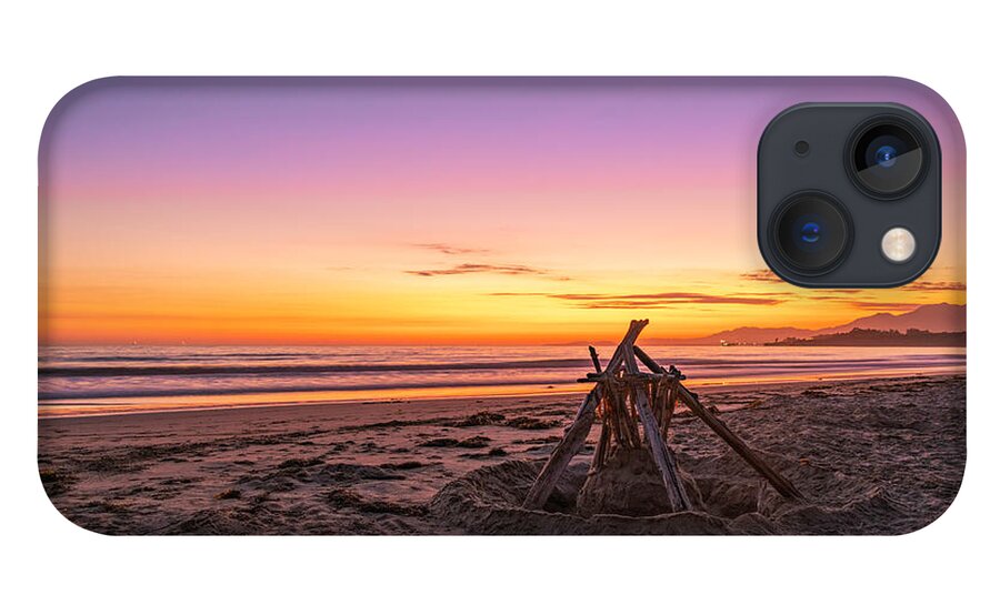 Sunset iPhone 13 Case featuring the photograph Beach Sunset Over Driftwood Sculpture by Lindsay Thomson