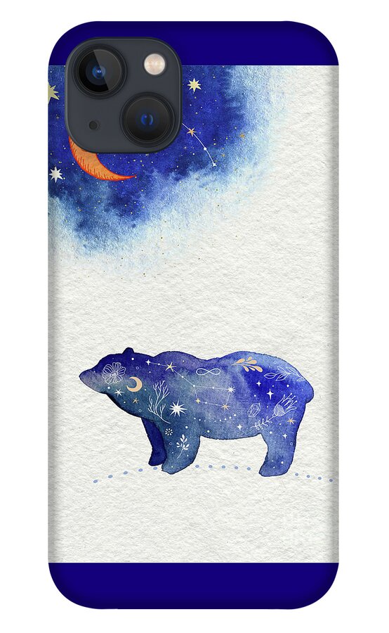 Bear And Moon iPhone 13 Case featuring the painting Bear And Moon by Garden Of Delights