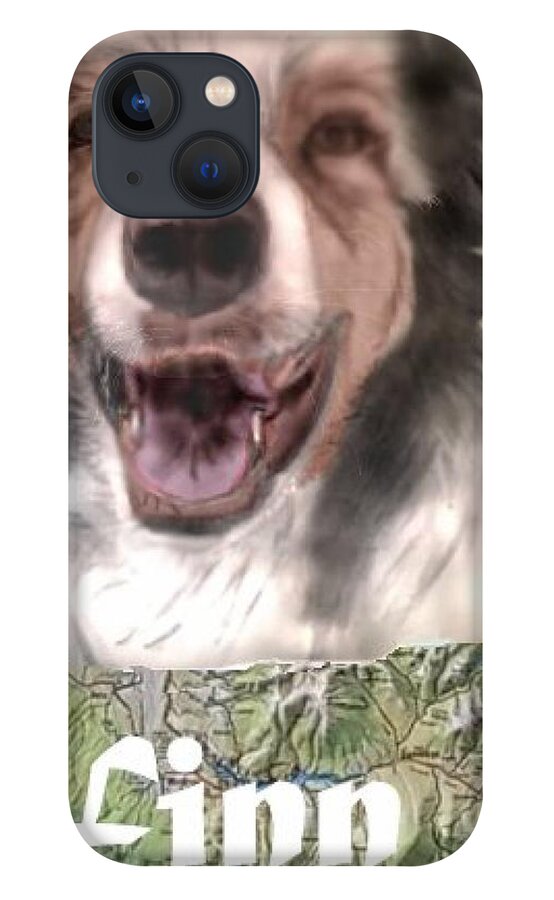 Pencil Sketch Enhanced With Computer And Background Australian Shepard iPhone 13 Case featuring the mixed media Beautiful Finn by Pamela Calhoun