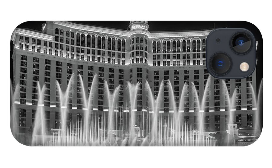 Bellagio iPhone 13 Case featuring the photograph Bellagio Fountains Center X Display Black and White by Aloha Art