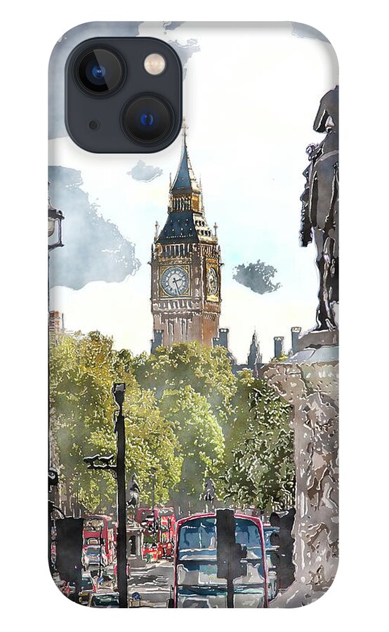 Big Ben iPhone 13 Case featuring the digital art Big Ben and King George by SnapHappy Photos