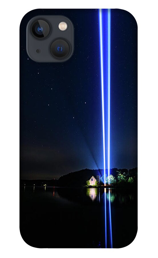 Big Dipper 9/11 911 Memorial Tribute Twin Towers Light Beam Beams Lightbeam Lightbeams Old Stone Church New England Newengland Usa U.s.a. America American Flag West W. Boylston Ma Mass Massachusetts Brian Hale Brianhalephoto Constellation Star Stars Starry Reflection Reflections iPhone 13 Case featuring the photograph Big Dipper - 911 Memorial by Brian Hale