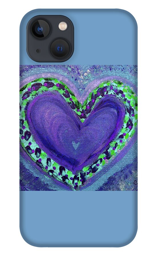 Heart iPhone 13 Case featuring the painting Big Heart in Blue and Green by Corinne Carroll