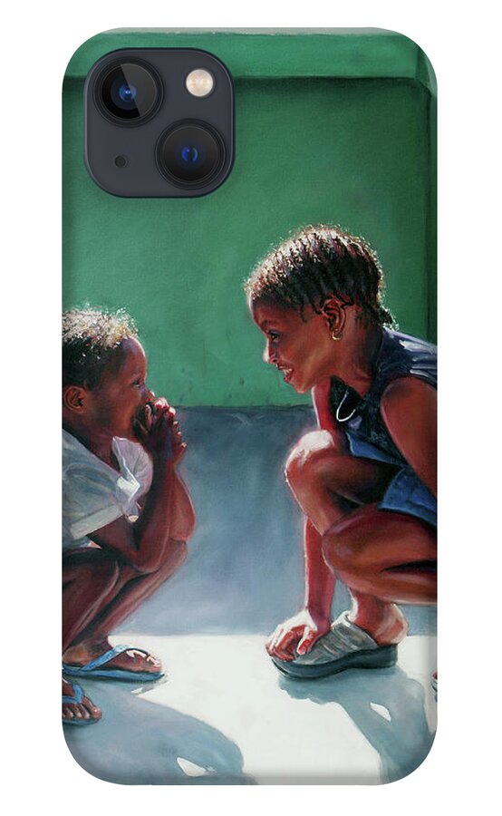 Children iPhone 13 Case featuring the painting Big Sister by Jonathan Guy-Gladding JAG