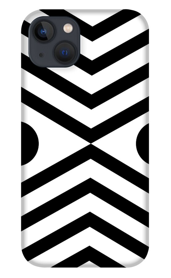 Abstract iPhone 13 Case featuring the mixed media Black And White Minimalist Abstract Geometric Art by Modern Abstract