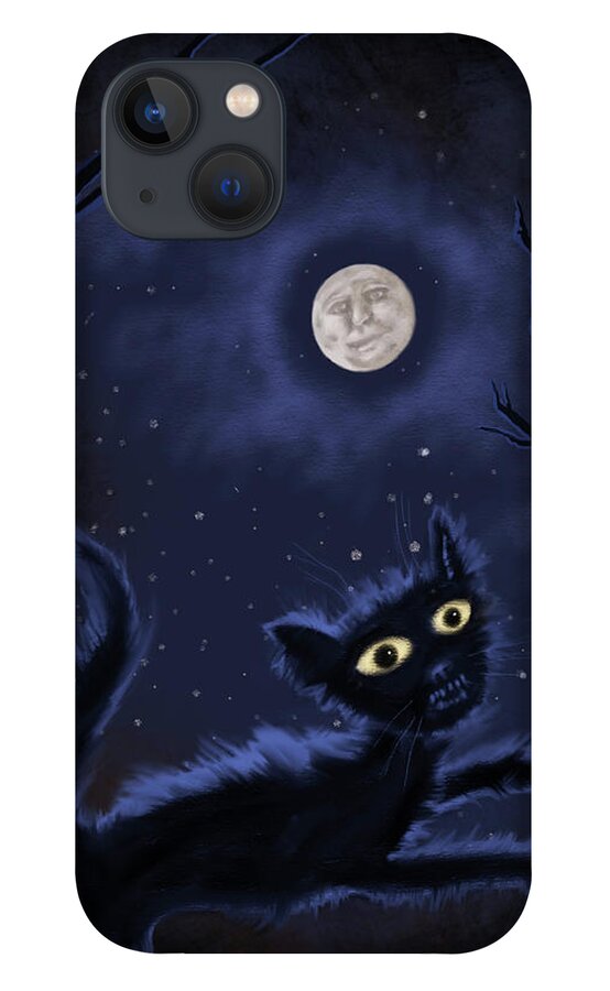 Cat iPhone 13 Case featuring the digital art Black Cat Full Moon by Valerie White