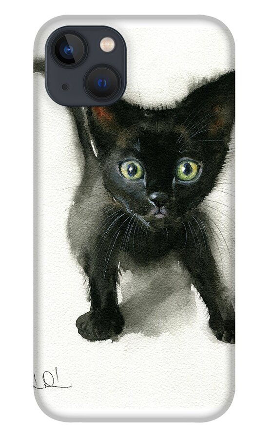 Kitten iPhone 13 Case featuring the painting Black Kitten Painting by Dora Hathazi Mendes