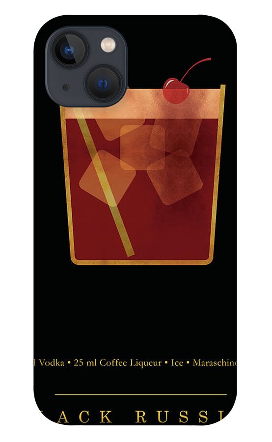 Black Russian iPhone 13 Case featuring the digital art Black Russian Cocktail - Classic Cocktail Print - Black and Gold - Modern, Minimal Lounge Art by Studio Grafiikka