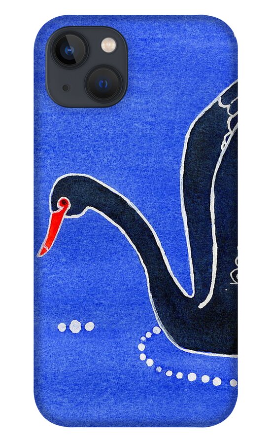 Black Swan iPhone 13 Case featuring the painting Dhundhu, Wiradjuri Black Swan by Vicki B Littell