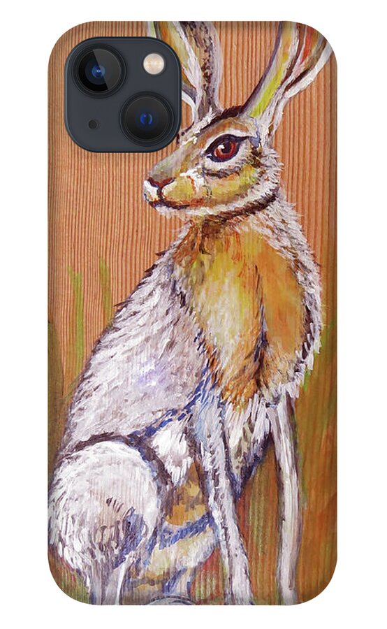 Black-tailed iPhone 13 Case featuring the painting Black-tailedJack Rabbits by David Sockrider