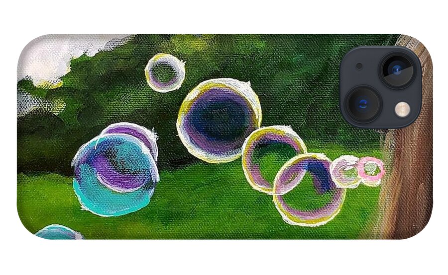 Bubbles iPhone 13 Case featuring the painting Blowing Bubbles by Amy Kuenzie