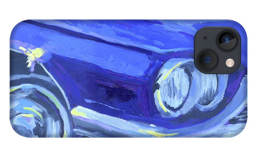 Thunderbird iPhone 13 Case featuring the painting Blue 1965 Ford Thunderbird Front Corner by David King Studio