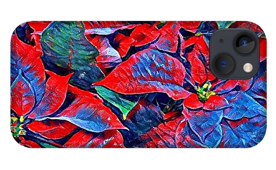 Blue iPhone 13 Case featuring the photograph Blue and Red Poinsettias by Vivian Aumond
