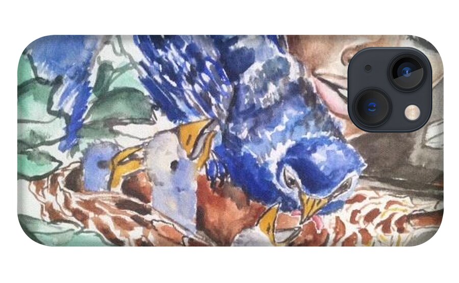  iPhone 13 Case featuring the painting Blue Birds by Angie ONeal