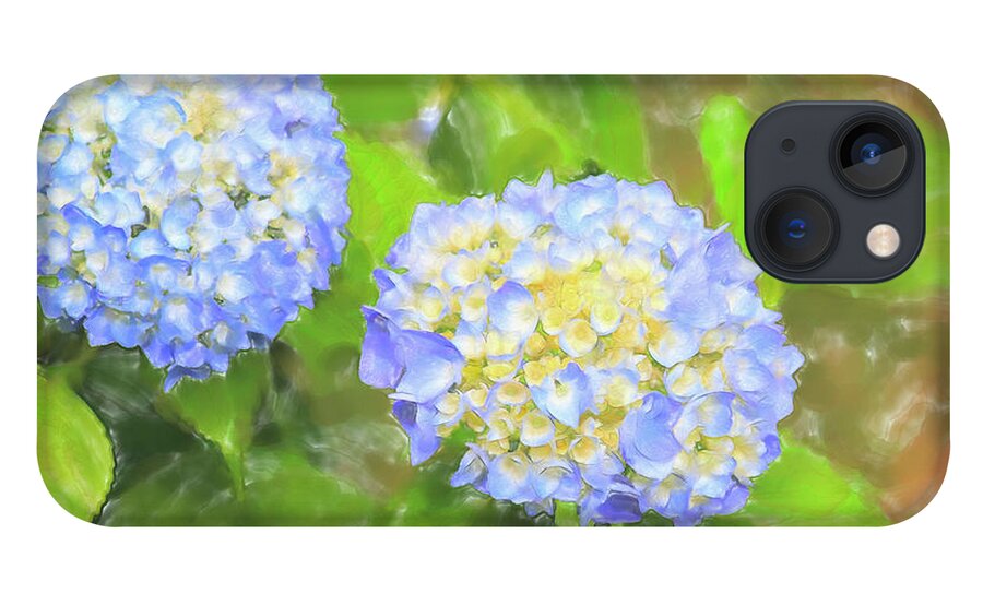 Colors iPhone 13 Case featuring the digital art Blue Hydrangea Deux Watercolor by Tanya Owens