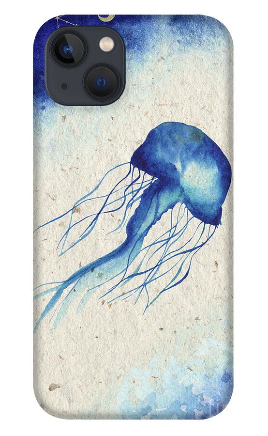 Blue Jellyfish iPhone 13 Case featuring the painting Blue Jellyfish by Garden Of Delights