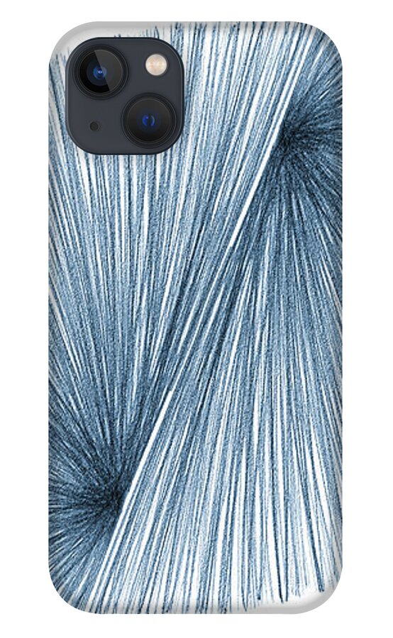 Blue iPhone 13 Case featuring the drawing Blue Mid Century Modern Geometric Line Drawing 3 by Janine Aykens