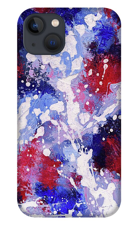Abstract iPhone 13 Case featuring the painting Blue White Red 2 by Maria Meester