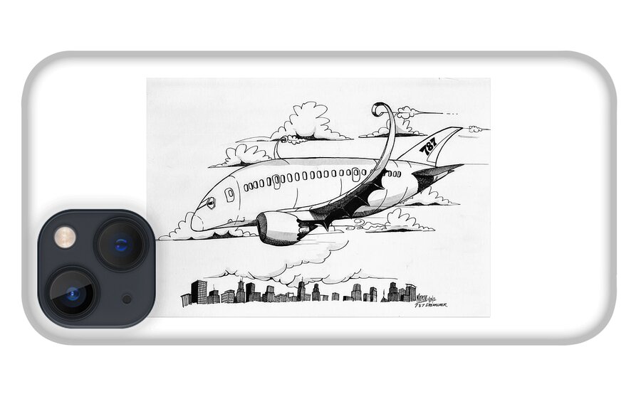 Boeing iPhone 13 Case featuring the drawing Boeing 767 by Michael Hopkins
